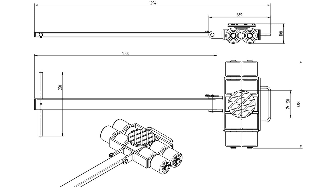Transportfahrwerk Panzerrollen Set HTS ECO-Skate I60L+S / 12t Traglast – Ansicht 4