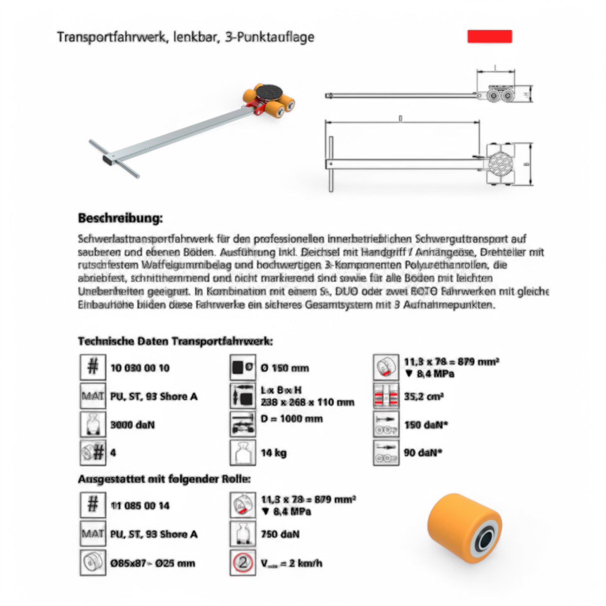 Transportfahrwerk Panzerrollen Set HTS ECO-Skate I30L+S / 6t Traglast – Ansicht 8