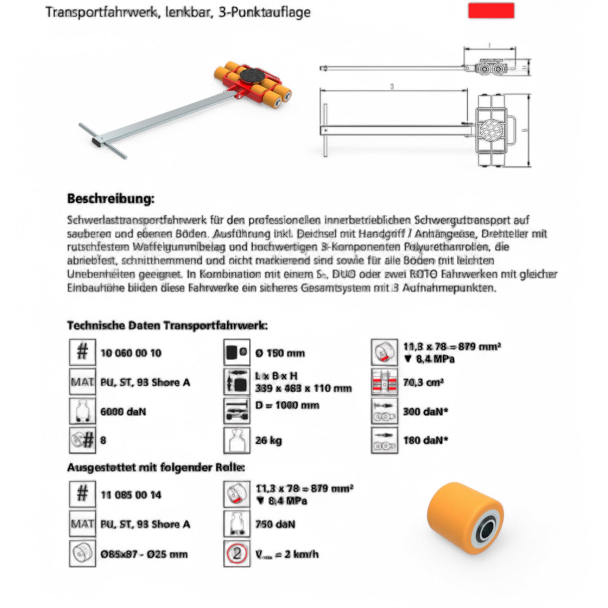 Transportfahrwerk Panzerrollen Set HTS ECO-Skate I 120L+S / 24t Traglast – Ansicht 8