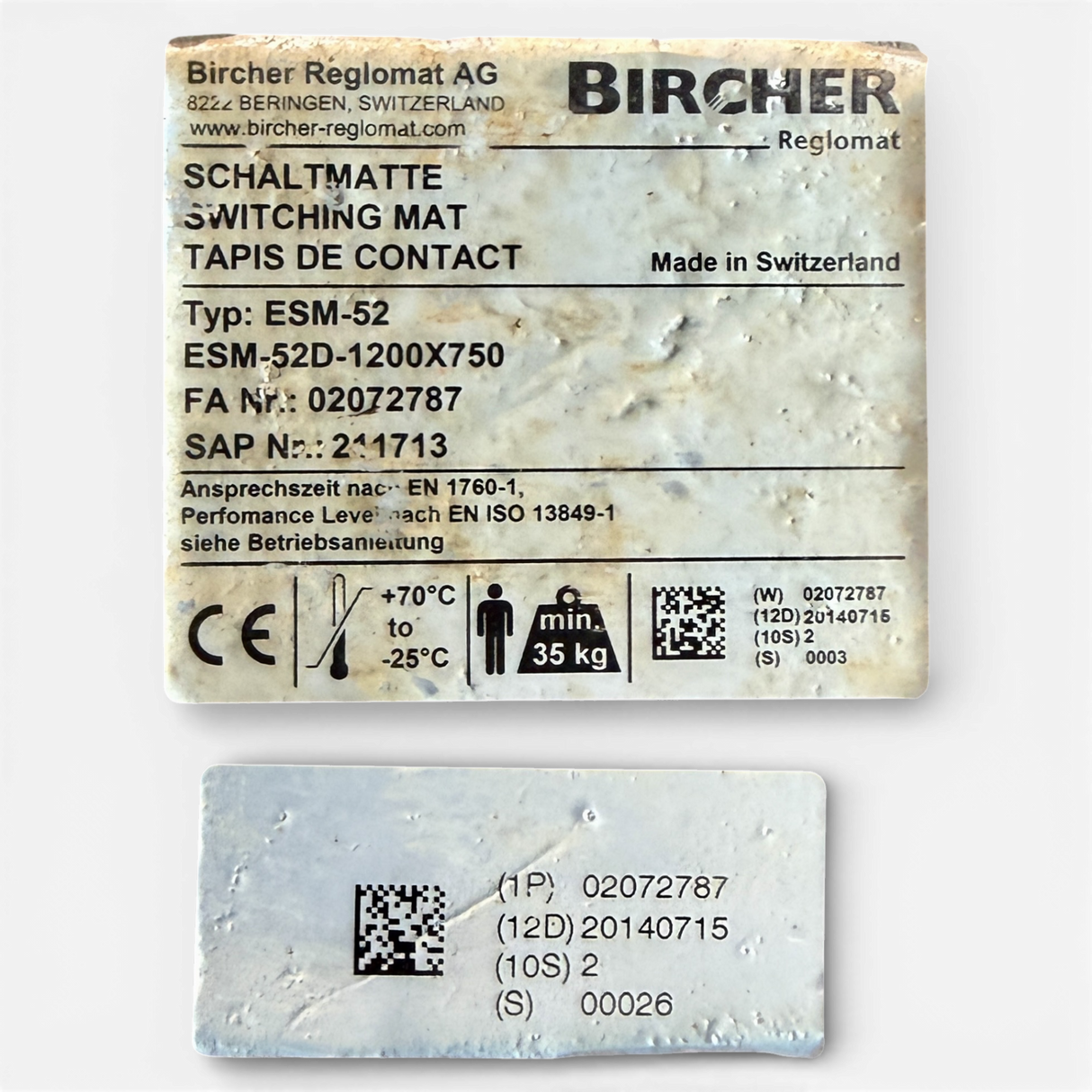 Bircher Reglomat Sicherheitsschaltmatte ESM-52D-1200×750 | Art.-Nr. 02072787 – WEEKE BP 155 CNC (switching mat, safety mat)