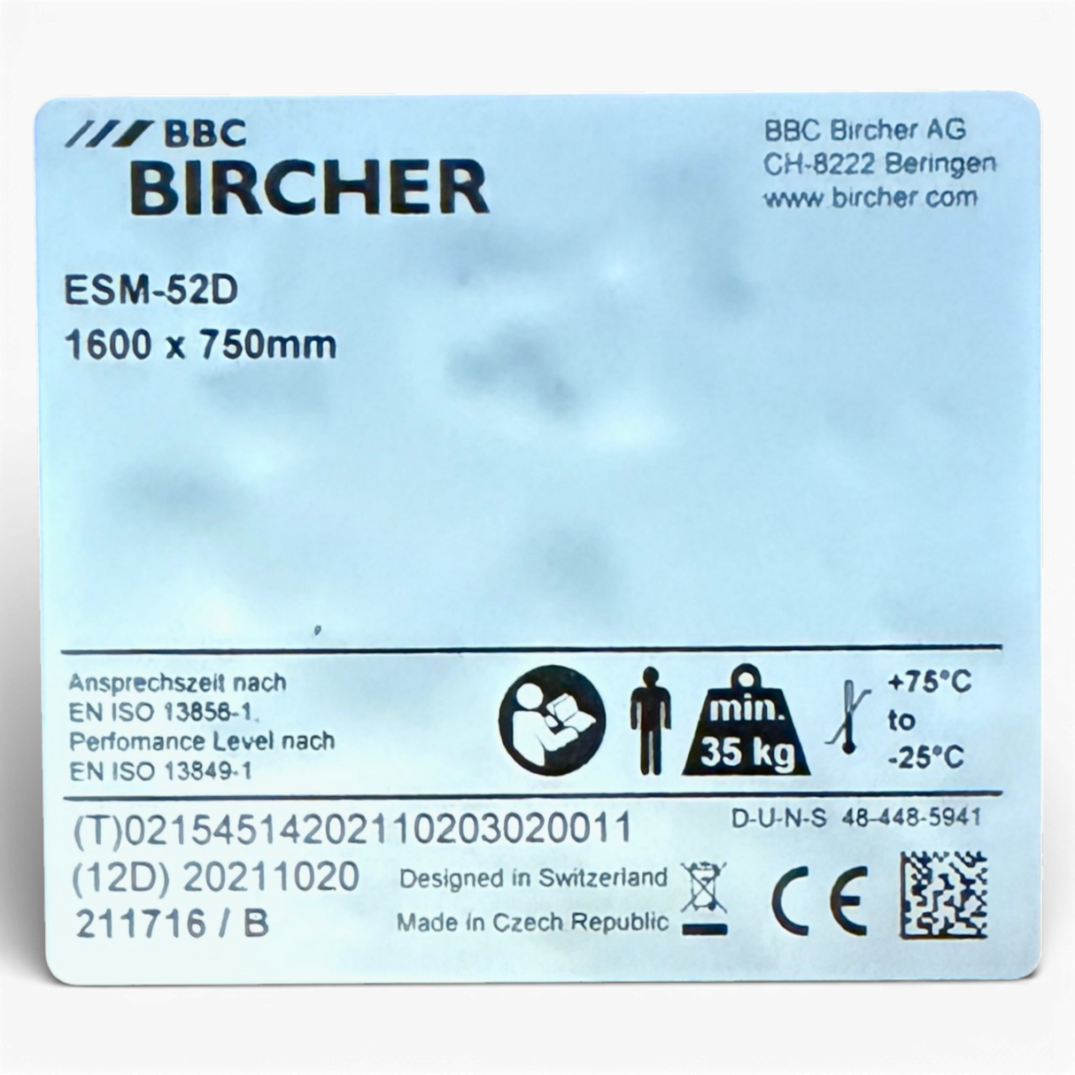 BC BIRCHER Trittschutzmatte Trittmatte Sicherheitsschaltmatte ESM-52D 1600 x 750 x 11 mm für HOMAG / IMA fabrikneu
