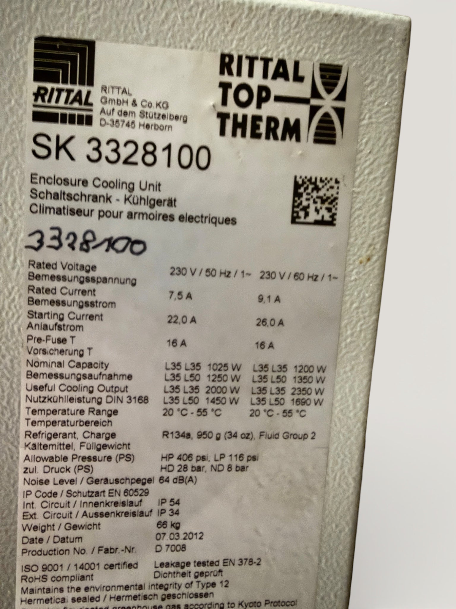 Rittal TopTherm Schaltschrank Kühlgerät SK 3328100 | Art.-Nr. 3328100 (enclosure cooling unit, control cabinet cooler)