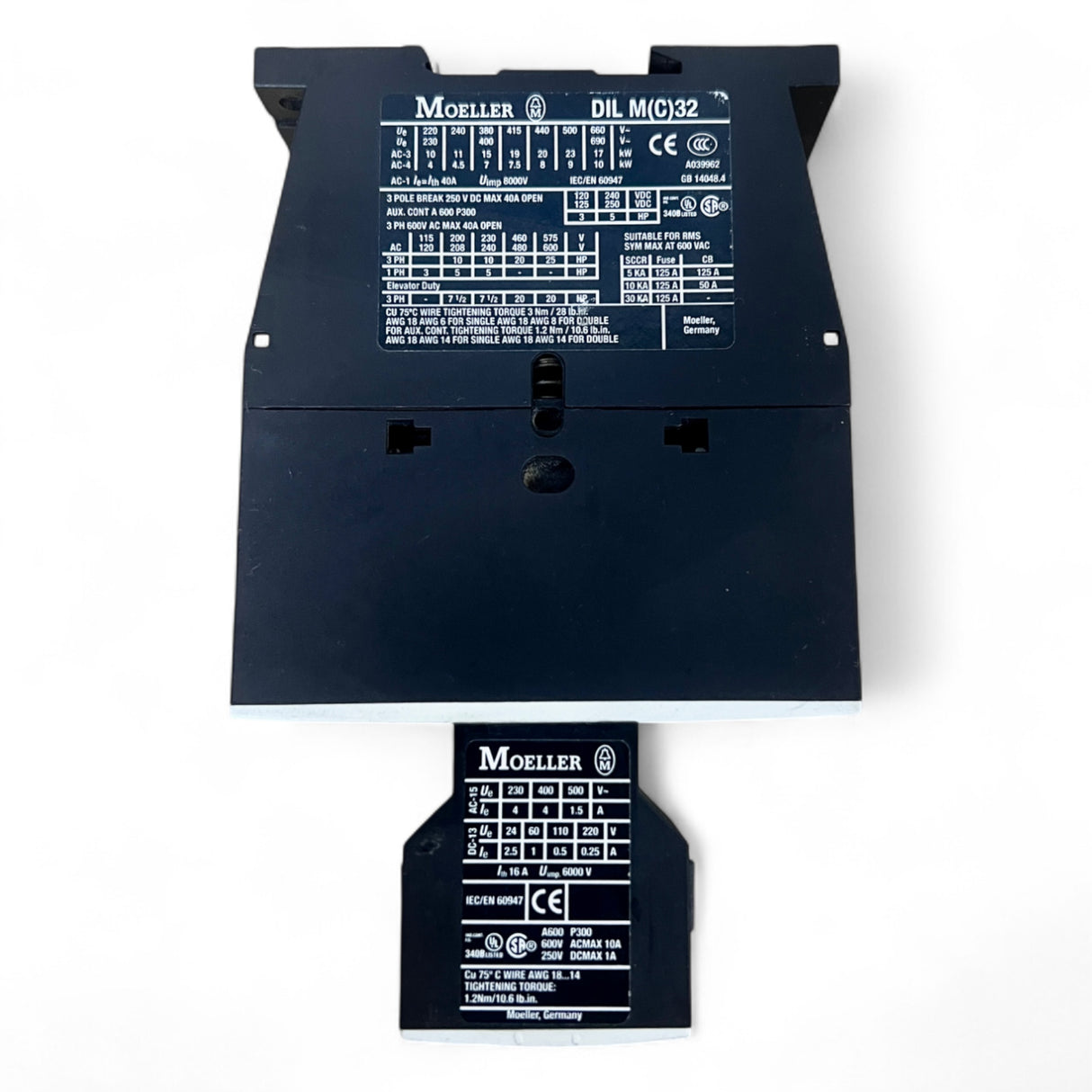 Moeller DIL MCKlöckner Moeller DIL M(C)32 Schütz + Hilfskontaktblock – 3-polig, 40 A AC-1 / 32 A AC-3 – z. B . Homag