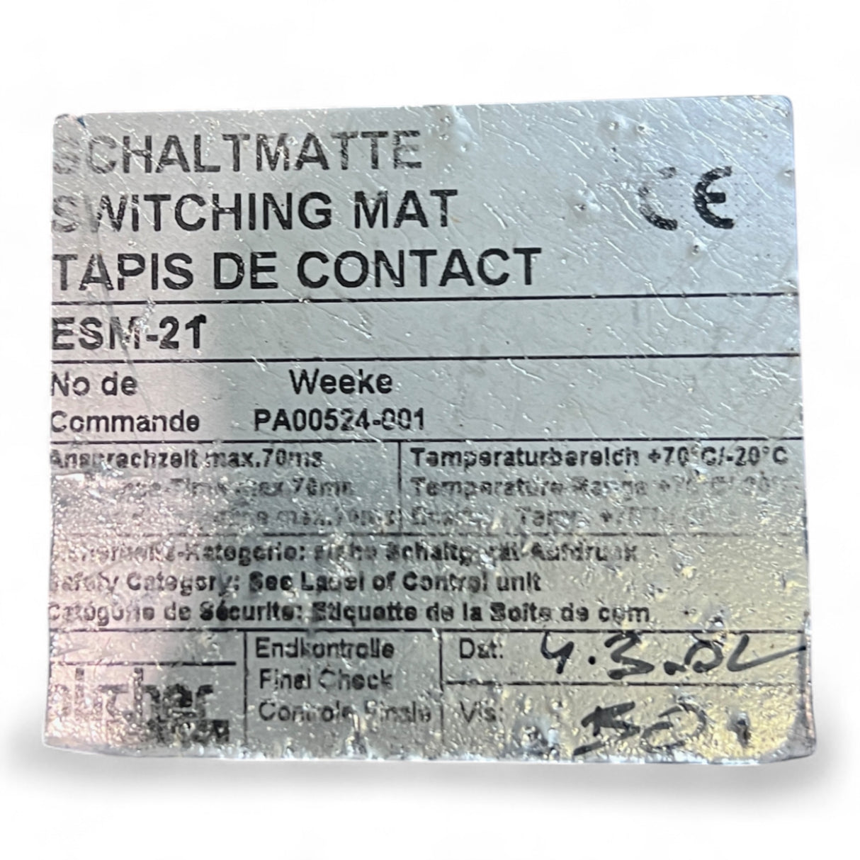 Homag Weeke Bircher Trittmatte Sicherheits-Schaltmatte ESM-21, 1200x1000mm blau 121019-001, PA00524-001 Homag Nr