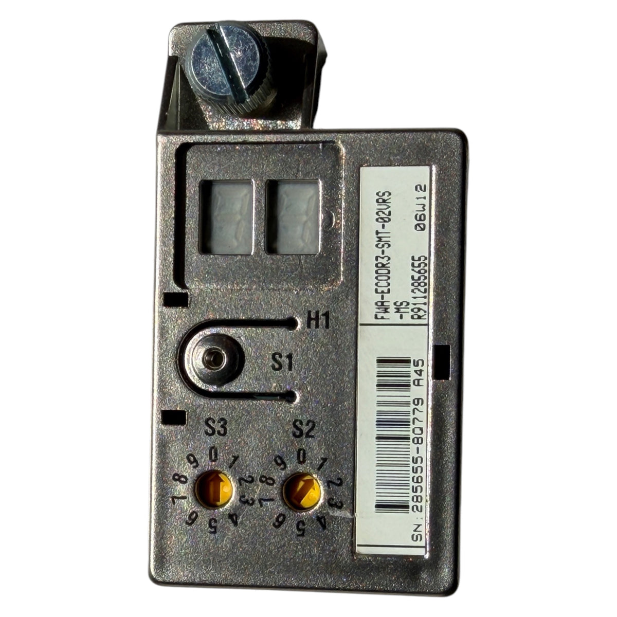 Rexroth Indramat Firmware-Modul FWA-ECODR3-SMT-02VRS-MS im Metallgehäuse ESM02.3, Etikett mit Softwarestand 02VRS und R911285655