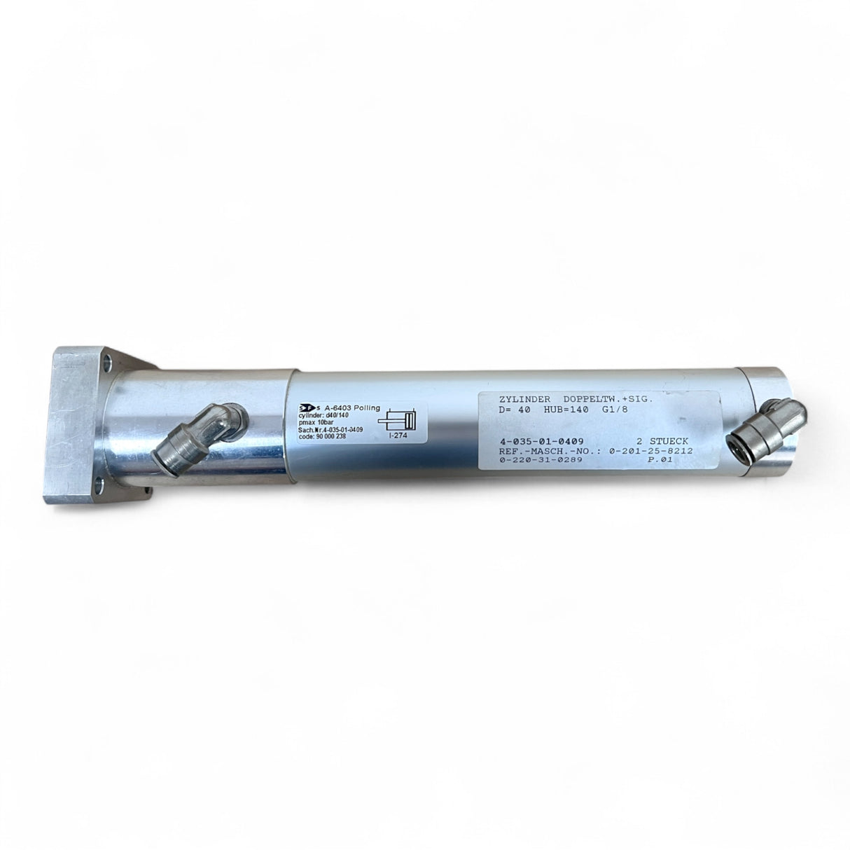 HOMAG Zylinder doppeltwirkend mit Signalerkennung D40 Hub 140 G1/8 – 4-035-01-0409 – Ansicht 5