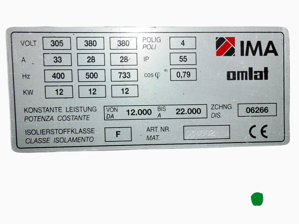OMLAT IMA Hauptspindel 12 KW Motorspindel Elektrospindel ohne C-Achse Art.-Nr. 090073