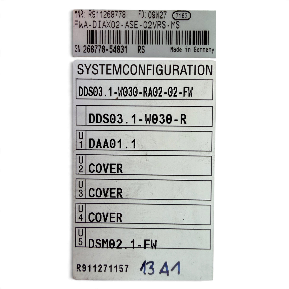 Indramat DDS03.1-W030-RA02-02-FW, SN 286673-24135 – Konfigurationskarte mit DAA01.1 und DSM02.1-FW
