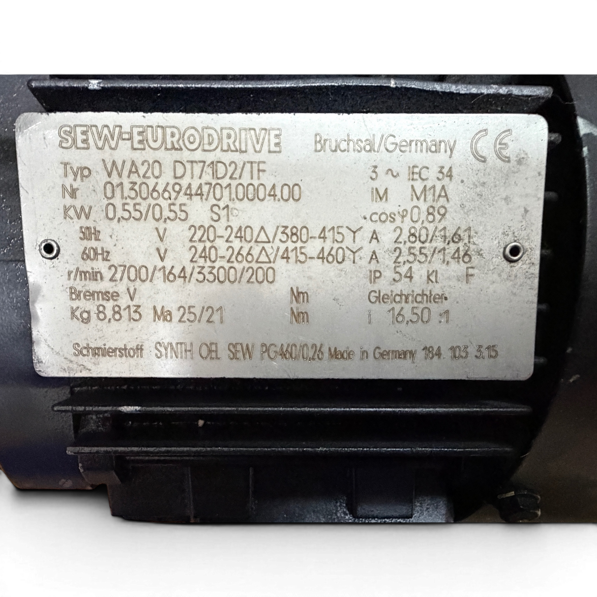 SEW EURODRIVE Getriebemotor WA20 DT71D2/TF aus Pries & Horstmann Maschine Art.-Nr. 013066944701000400 – Ansicht 5