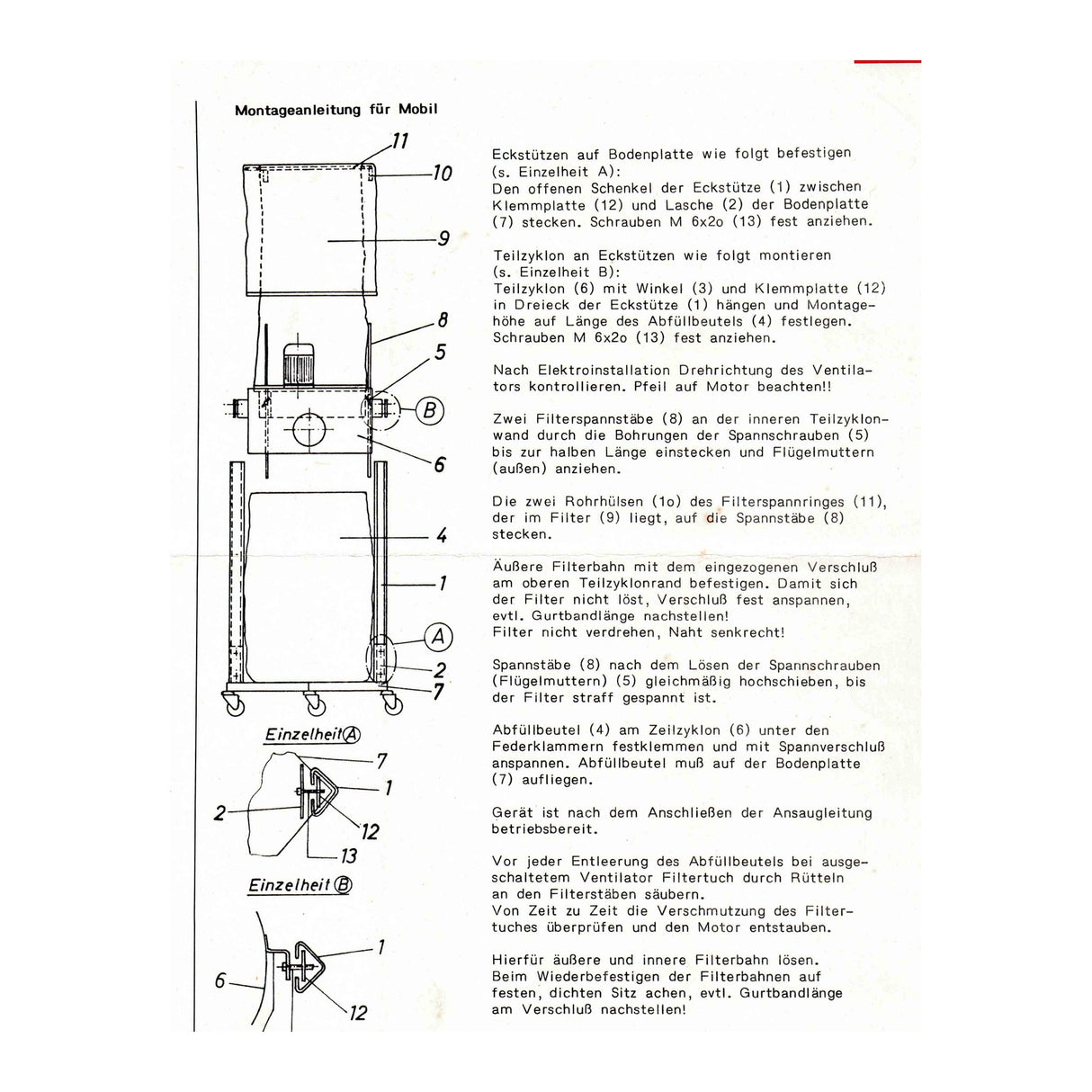 Filtertuch für SPÄNEX Mobil 14 · Ø 535/675 mm · 1.490 mm · Absauganlage Wilhelm & Sander NEUWARE Art.-Nr. 100238