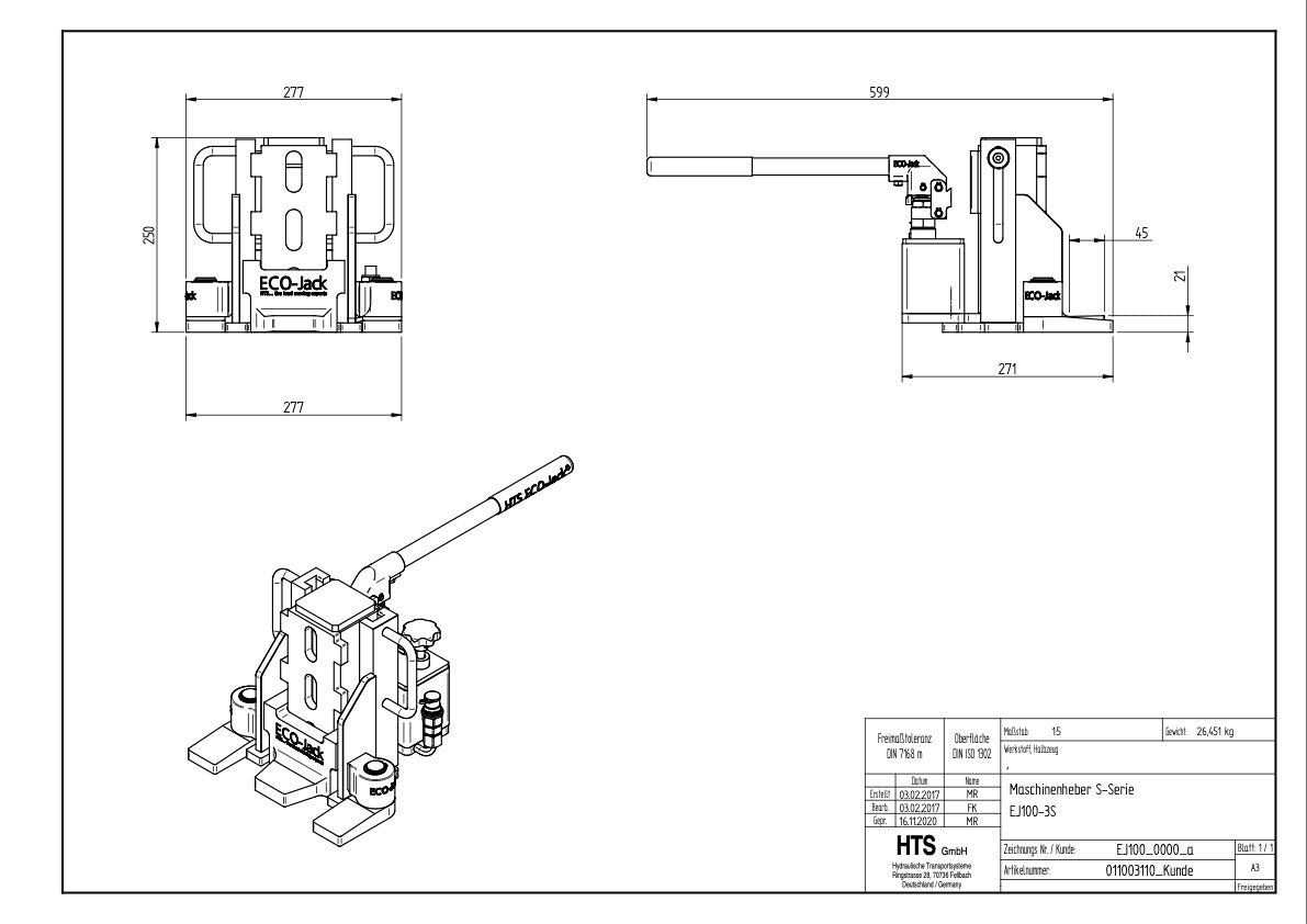 Maschinenheber EJ100-3S Traglast 10,0 to 10.000 KG Hydraulisch – Ansicht 10