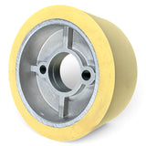 Vorschubrolle 110 x 50 mm HighGrip mit Aluminiumkern – einzelne Rolle, gelbe PU-Lauffläche