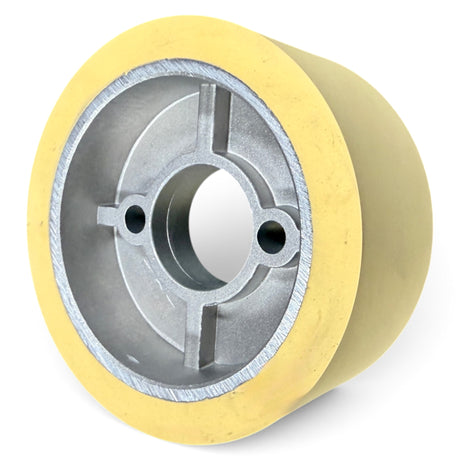 Vorschubrolle 110 x 50 mm HighGrip mit Aluminiumkern – einzelne Rolle, gelbe PU-Lauffläche