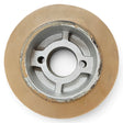 Vorschubrolle 120 x 60 mm mit brauner PU-Lauffläche und Aluguss-Kern – Ø 35 mm Bohrung, 2 Nebenbohrungen 8,5 mm, Bohrungsabstand 48 mm