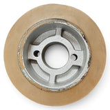Vorschubrolle 120 x 60 mm mit brauner PU-Lauffläche und Aluguss-Kern – Ø 35 mm Bohrung, 2 Nebenbohrungen 8,5 mm, Bohrungsabstand 48 mm