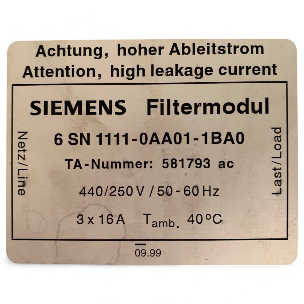 Siemens Filtermodul 6SN1111-0AA01-1BA0 – Ansicht 4