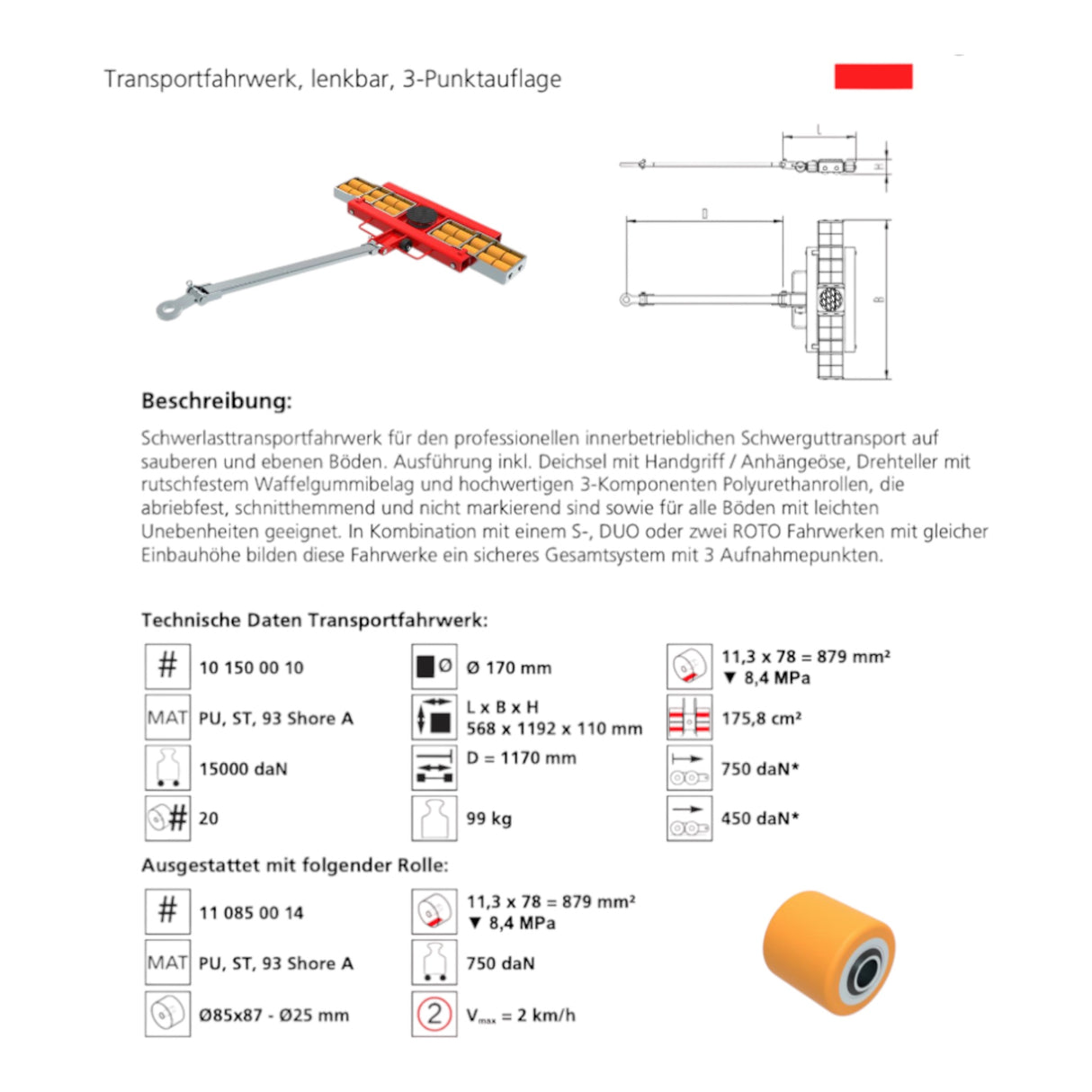 Transportfahrwerk Panzerrollen Set HTS ECO-Skate I 150L+S / 30t Traglast – Ansicht 11