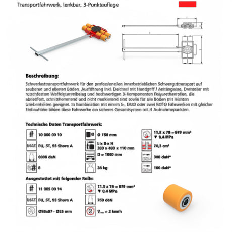 Transportfahrwerk Panzerrollen Set HTS ECO-Skate I 120L+S / 24t Traglast – Ansicht 8