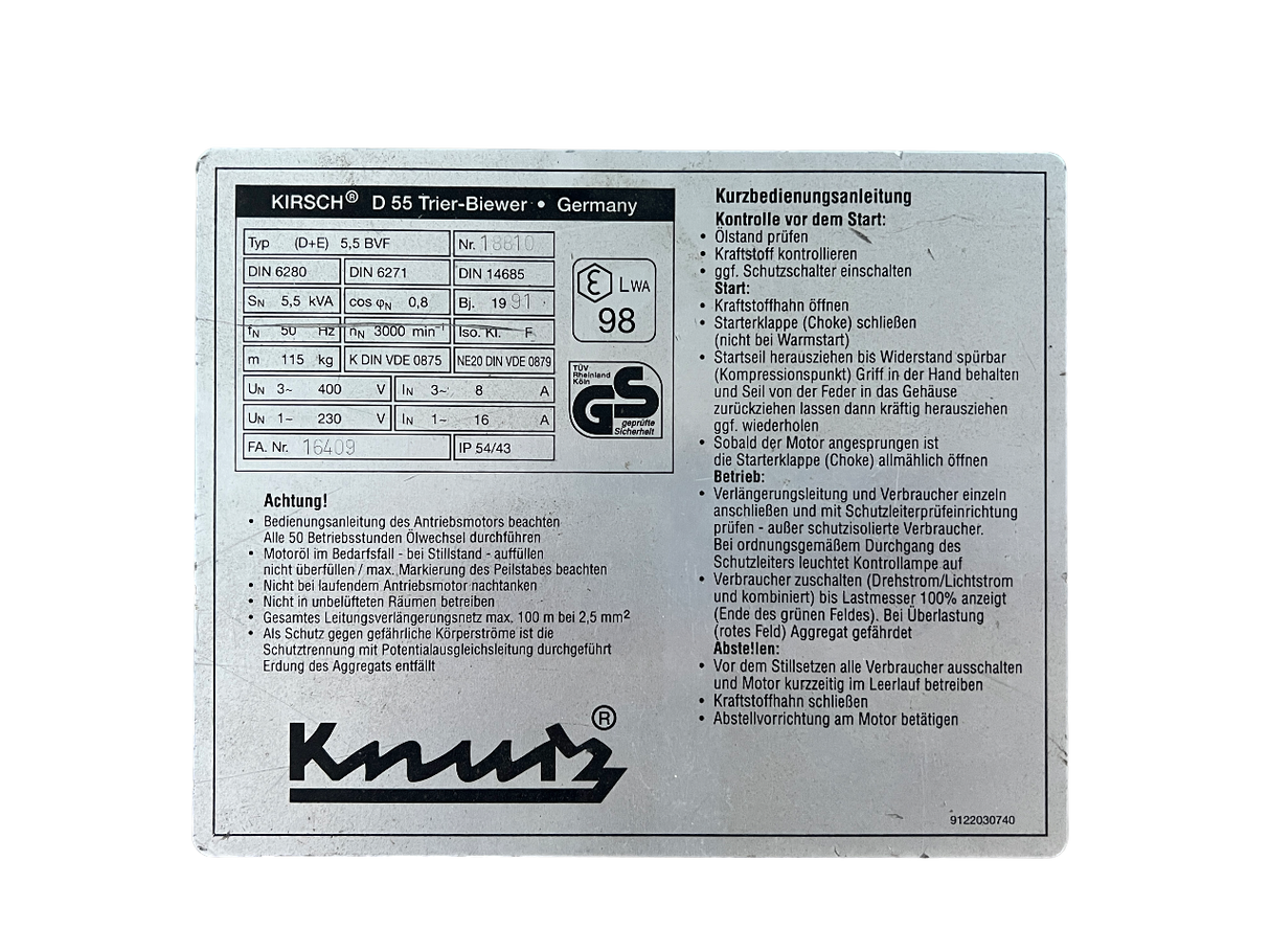 Kirsch Stromerzeuger Typ D(E) 5,5 BVF 5,5 kVA 400 V mit Briggs &amp; Stratton Motor 7,8 kW – Ansicht 7