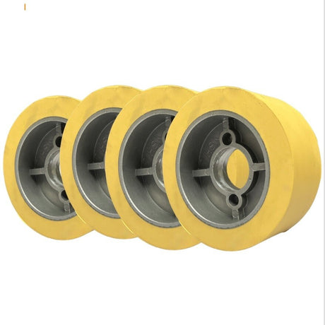 4 Stück PUR Vorschubrollen 110 x 50 mm HighGrip Polyurethan (PU R) mit Aluminiumkern – Ø35 mm Bohrung – Teilkreis 8,5 x 48,5