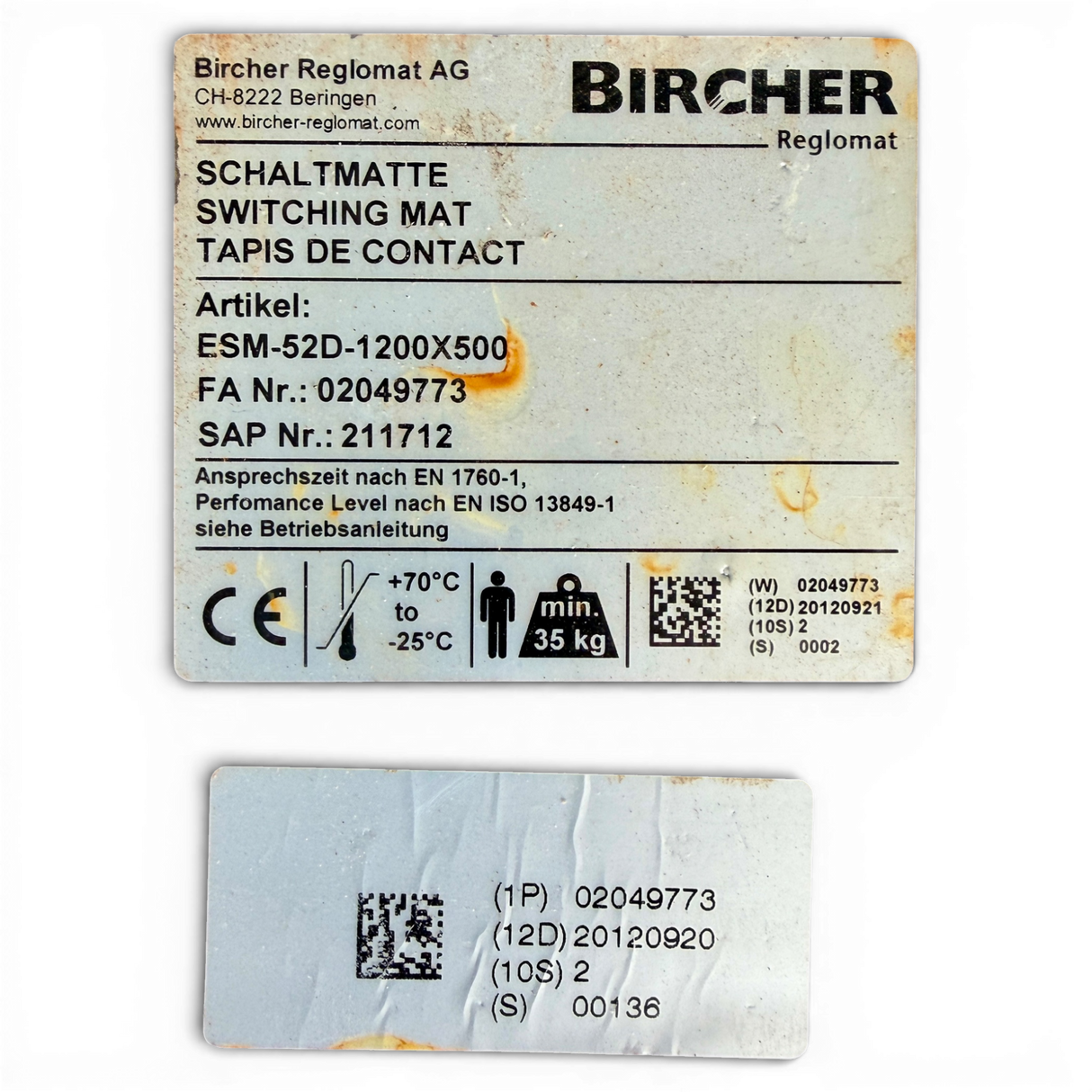 Bircher Reglomat Sicherheitsschaltmatte ESM-52D-1200×500 | Art.-Nr. 02049773 – WEEKE BP 155 CNC (switching mat, safety mat)