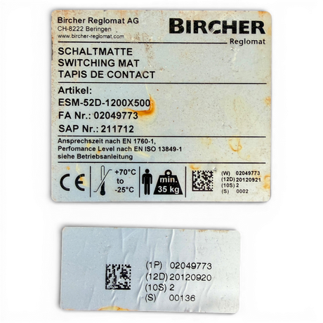 Bircher Reglomat Sicherheitsschaltmatte ESM-52D-1200×500 | Art.-Nr. 02049773 – WEEKE BP 155 CNC (switching mat, safety mat)