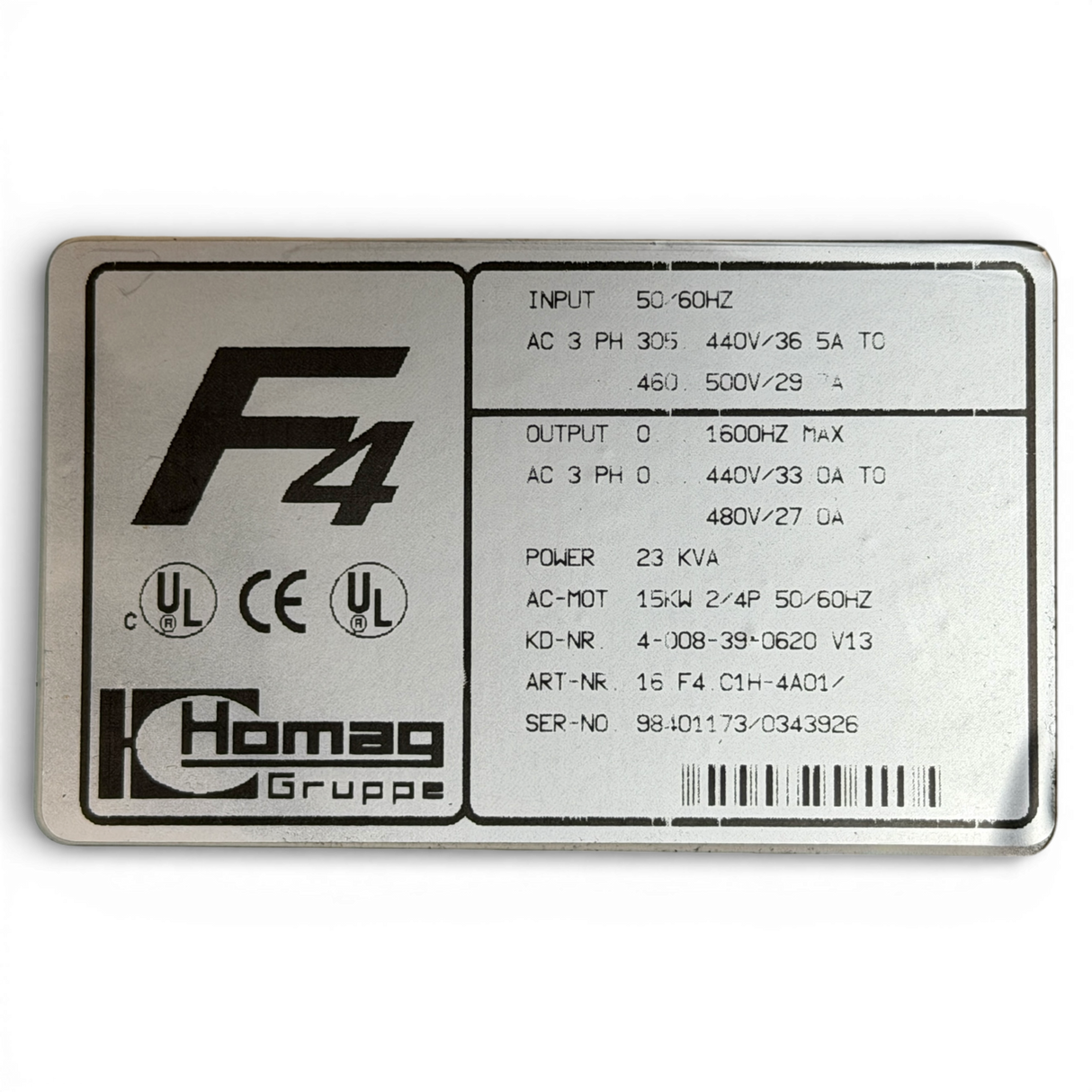HOMAG KEB F4 C1H Frequenzumrichter 15 kW Art.-Nr. 16.F4.C1H-4A01 Homag Nr. 4-008-39-0620 – Ansicht 8