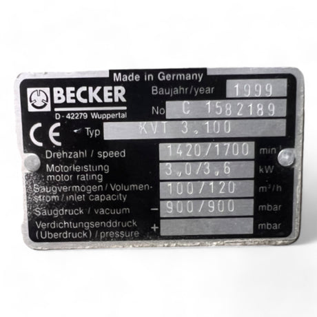 BECKER KVT 3.100 Trockenlaufende Drehschieber-Vakuumpumpe ÜBERHOLT – Ansicht 10