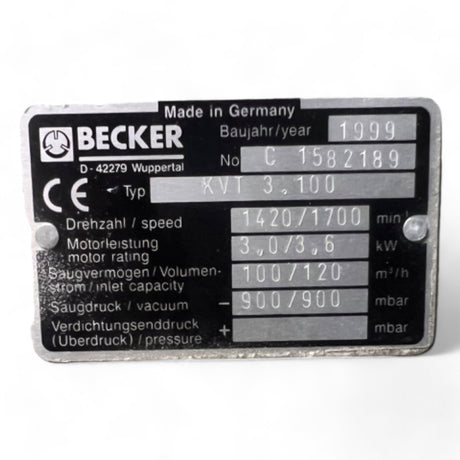 BECKER KVT 3.100 Trockenlaufende Drehschieber-Vakuumpumpe – Ansicht 10
