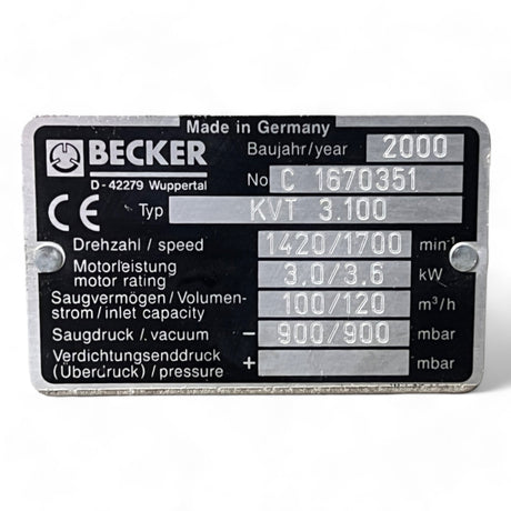 BECKER KVT 3.100 Trockenlaufende Drehschieber-Vakuumpumpe – Ansicht 4