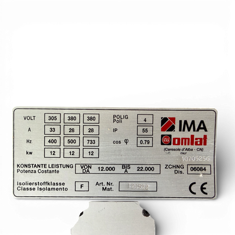 OMLAT Hauptspindel Motorspindel Motor Hauptmotor Typ mW 13,5 10 4 12 kW Art Nr 120522 IMA CNC (spindle motor, main spindle)