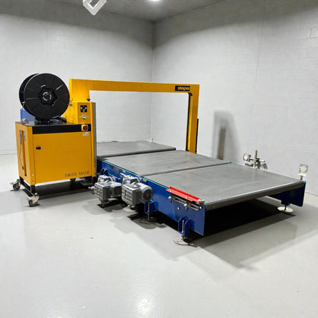 Strapex SMG 65 automatische Umreifungsanlage mit Fördertechnik und modularen Gliederbandförderanlage – Ansicht 3