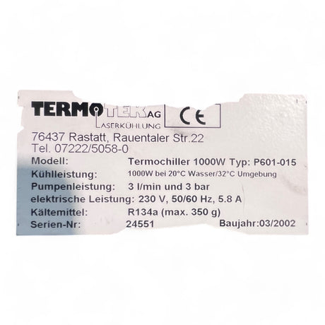 TermoTek Termochiller 1000W, Typ P601-015 Flüssigkeitskühler Chiller – Ansicht 11