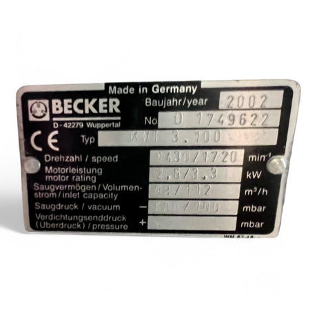 BECKER KVT 3.100 Trockenlaufende Drehschieber-Vakuumpumpe – Ansicht 12
