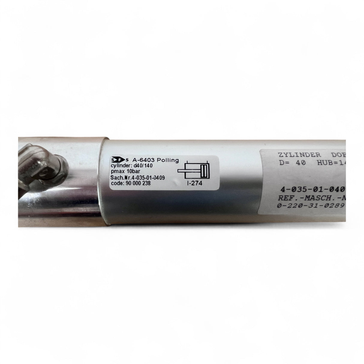 HOMAG Zylinder doppeltwirkend mit Signalerkennung D40 Hub 140 G1/8 – 4-035-01-0409 – Ansicht 6