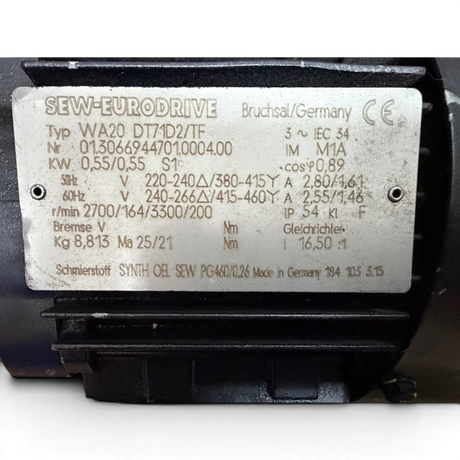 SEW EURODRIVE Getriebemotor WA20 DT71D2/TF aus Pries & Horstmann Maschine Art.-Nr. 013066944701000400 – Ansicht 5