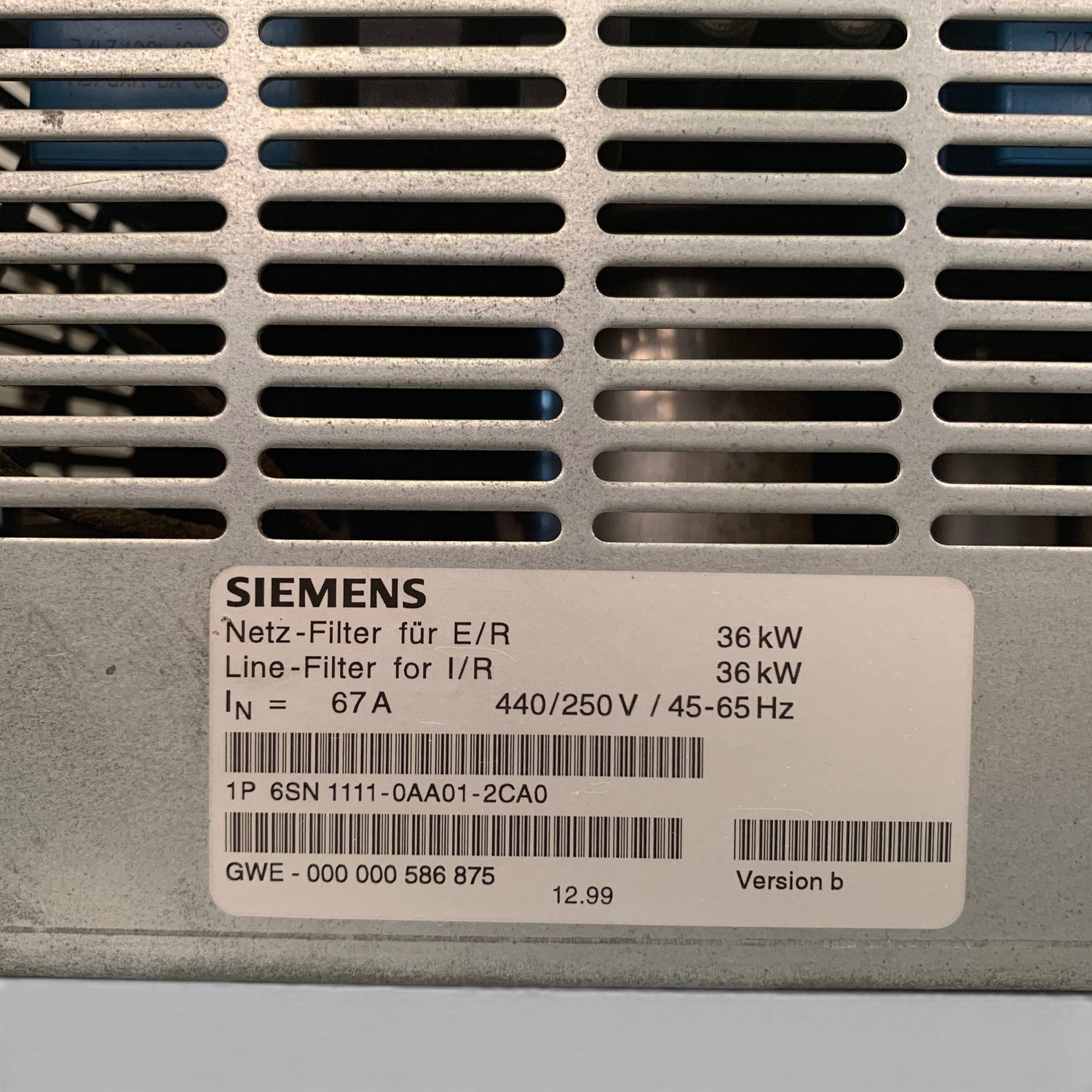 SIEMENS Netz-Filter (I/R) 36kW 6SN111-0AA01 Art.-Nr. 6SN111-0AA01 – Ansicht 3